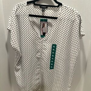 Elegant Black, Gray and White V-Neck Blouse by Hilary Radley